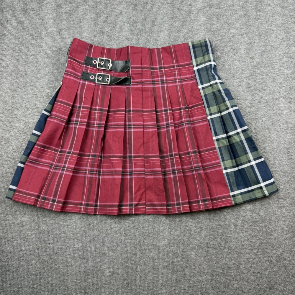 No Boundaries Plaid Pleated Skirt Kids Size M 7-9‎ Multicolor Patchwork Buckle